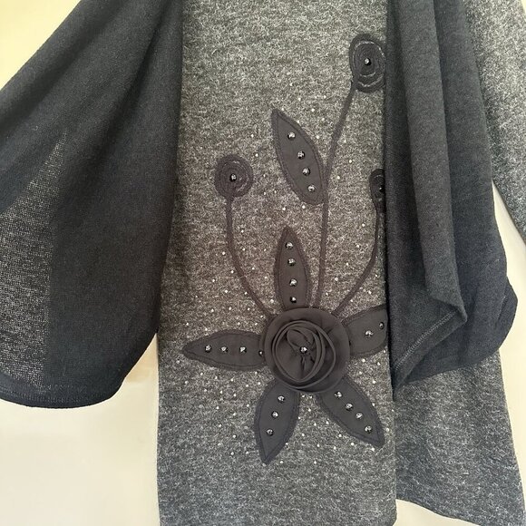 Pretty Angel Artsy Embroidered Flower Sweater Women L Linen Blend Lagenlook Whim - Picture 5 of 9